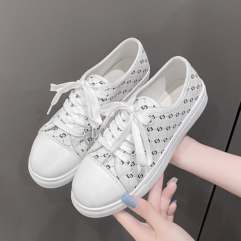 Women Casual NEW hot Shoes Flat Bottom Simple Style Printing Design Lace-up Versatile Plus Size Triple Black White Free shipping