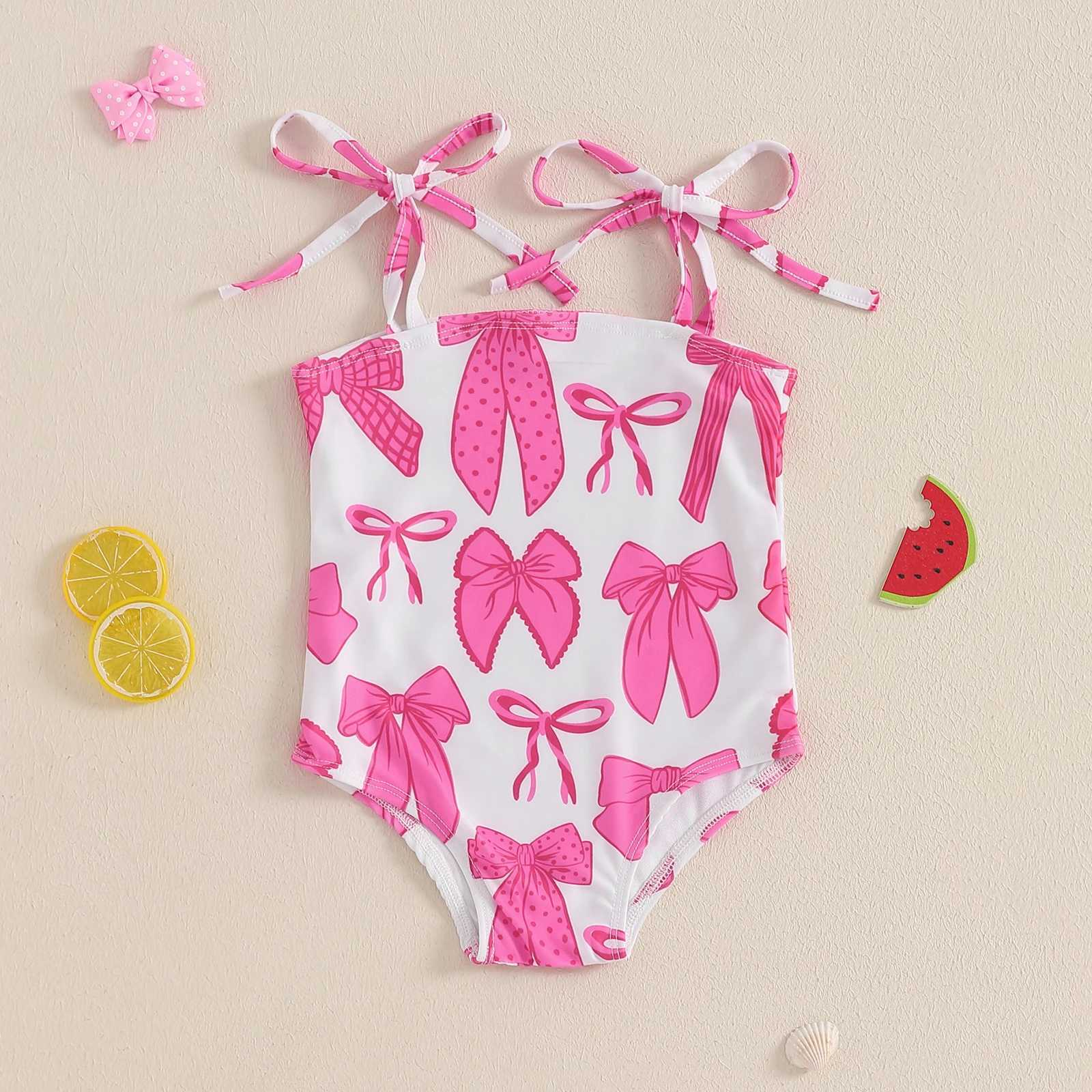 Kids Girls Sleeveless Bikini Swimsuit Cute Elastic Bow Print Strap Children Swimwear for Summer Beach Bathing SuitXJ250214