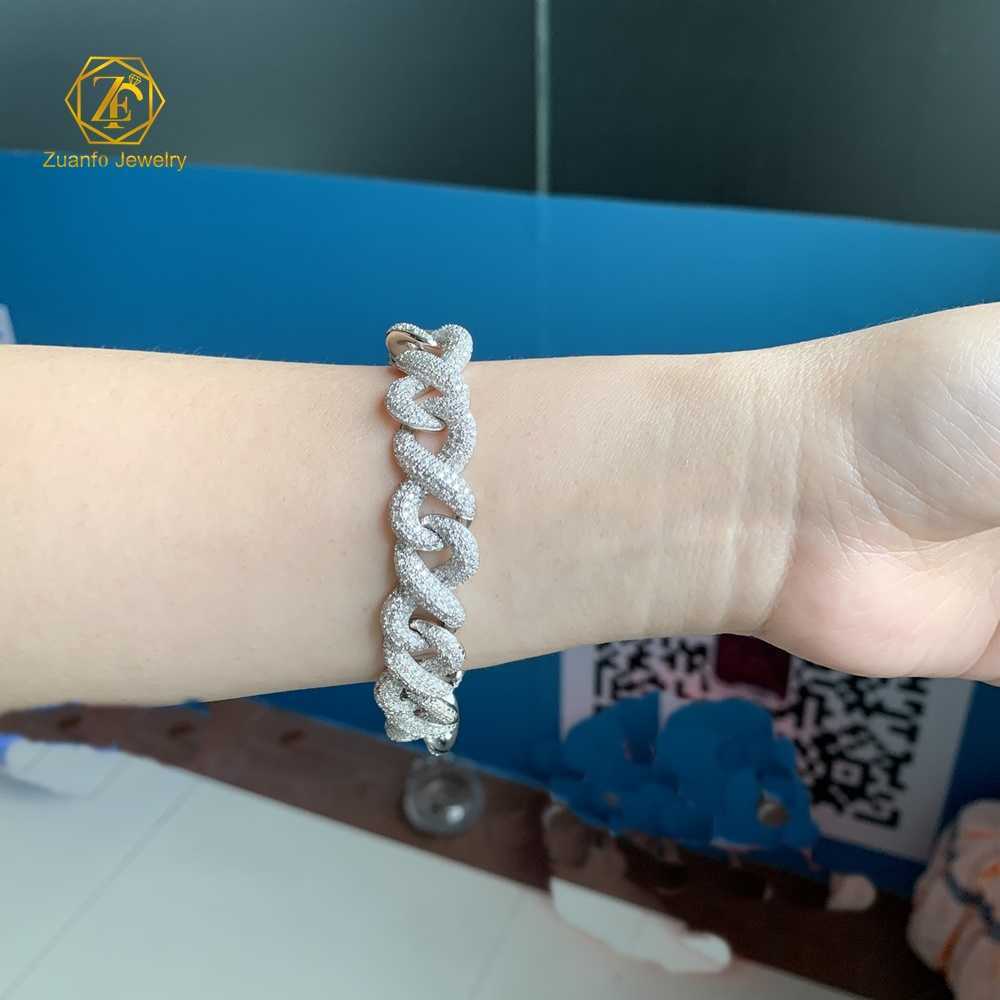 Luxury Custom Fashion Hip Hop 15mm 8 Shape Cuban Chain Rose Gold Men Cuban Link Chain Iced Out Moissanite Bracelet Necklace