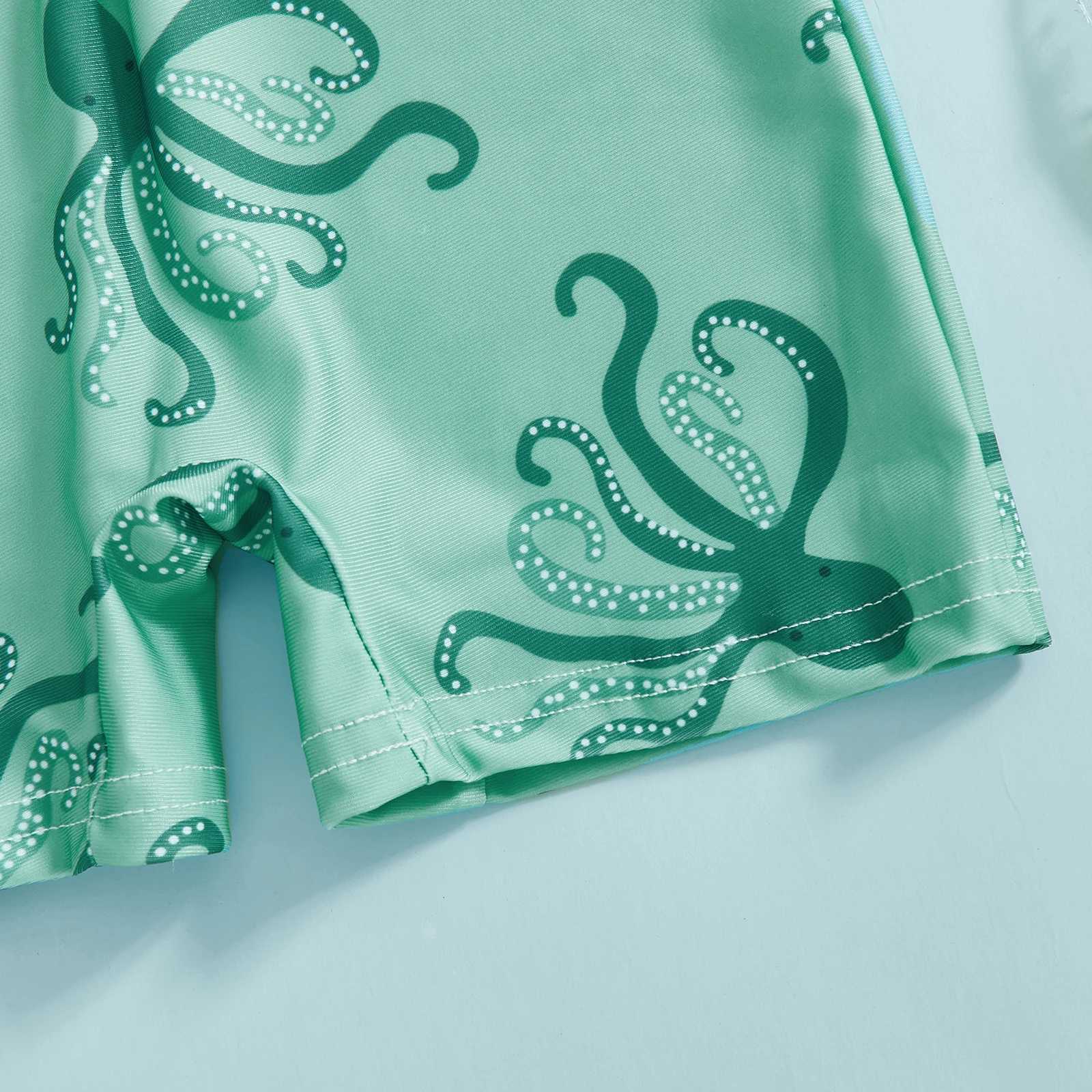 MISOWMNJOY Summer Children Boys Rash Guard Swimsuit Cute Octopus Print Zip Up Short Sleeve Baby Boys Swimwear Bathing SuitXJ250214