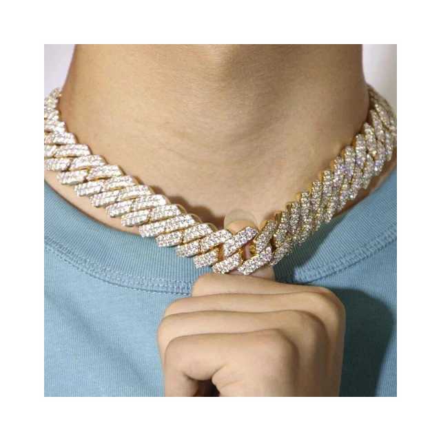 12mm Miami Cuban Link Chain Vvs Moissanite Diamond Stubbed 925 Sterling Silver White Gold Plated 18-24 Hip Hop Jewellery