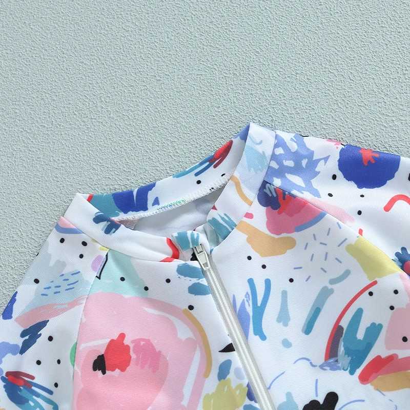 Infant Baby Girls Boys Rash Guard Swimsuit Playsuits Watercolour Print Zipper Short Sleeve Sun Protection Bathing Suit 0-3TXJ250214