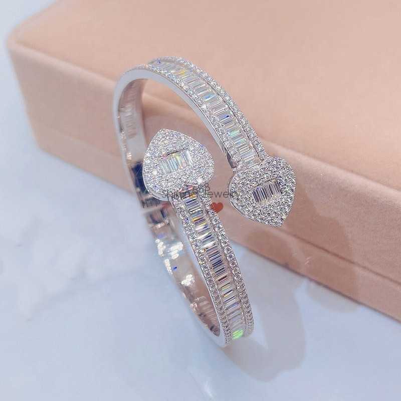 10k real gold sterling silver vvs iced out hip hop men moissanite baguette cut diamond cuff bangle bracelet