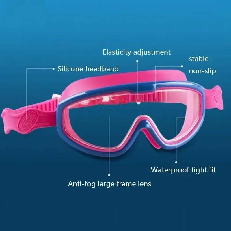 Large frame waterproof childrens anti-fog UV swimming goggles outdoor swimming goggles suitable for children aged 8-13 Z250215
