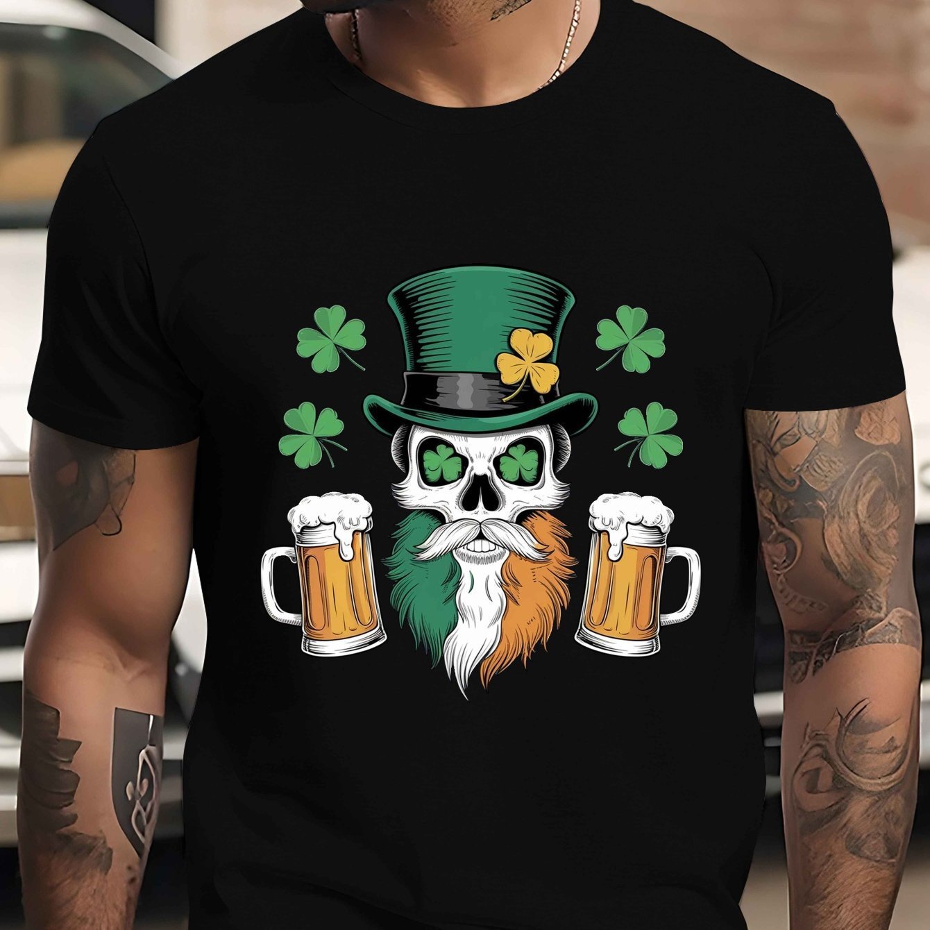 Designer Fashion Trend 2025 New Men's St. Patrick's Day Casual Round Neck Short Sleeved T-shirt