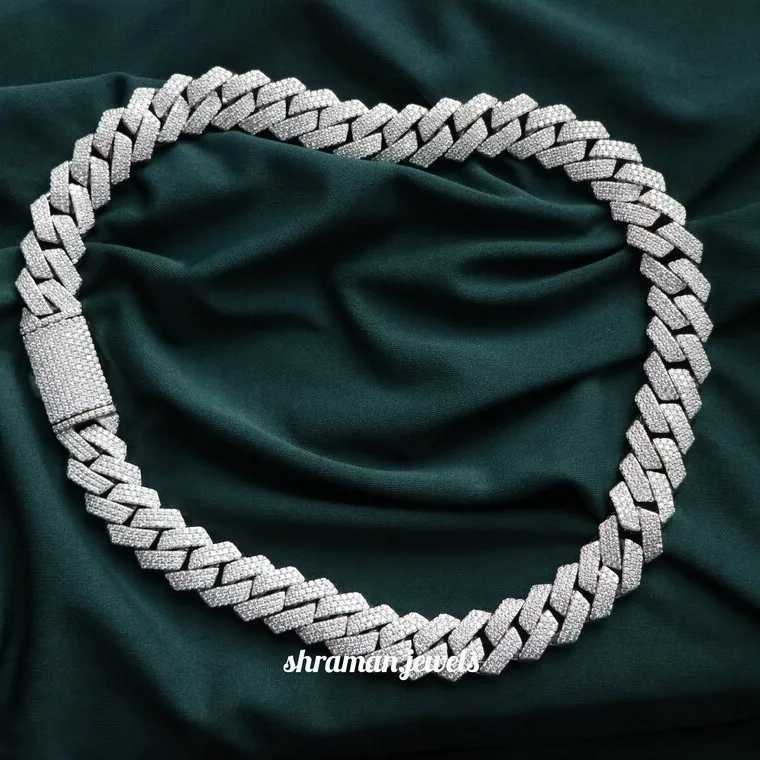 925 Silver Iced Out 18mm Moissanite Round Diamond Cuban Link Chain Diamond Choker Chain for Women