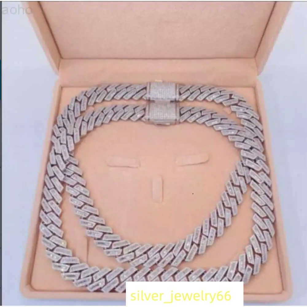 Design Jewelry Silver 925 Vvs Round and Baguette Moissanite Cuban Link Diamond Chain Hip Hop Necklace