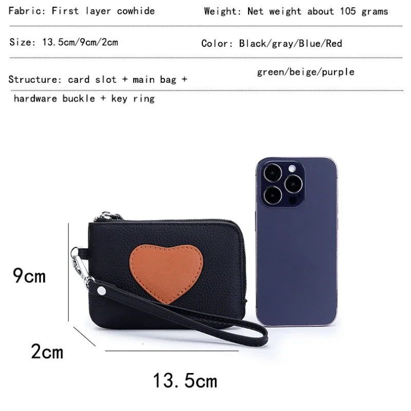 2025 Cowhide Wallet er Original Womens Wallets for Women Sale Purses for Girls Kawaii Genuine Leather Heart Bag 250207