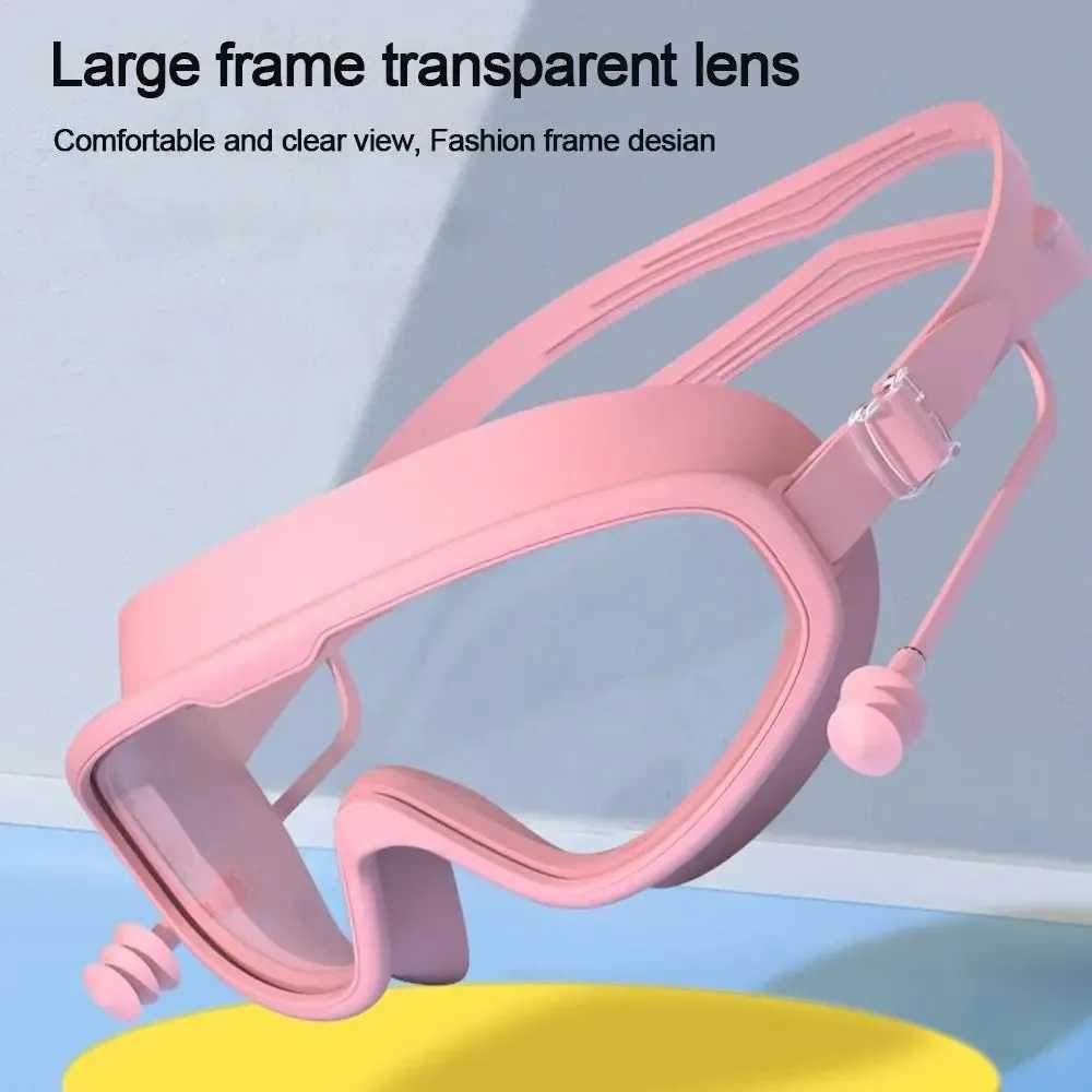Kids Big Frame Swimming Goggles with Earplugs Boys Girls Waterproof Anti-fog Swimming Eye Protection Glasses Pool Beach Goggles Z250215