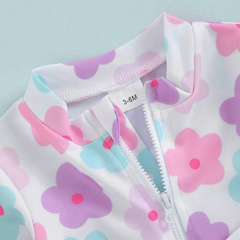 Baby Girl Rash Guard Swimsuits Summer Floral Print Zipper Swimwear and Sun Hat 2 Pieces Set for Toddler Bathing Suits BeachwearXJ250214