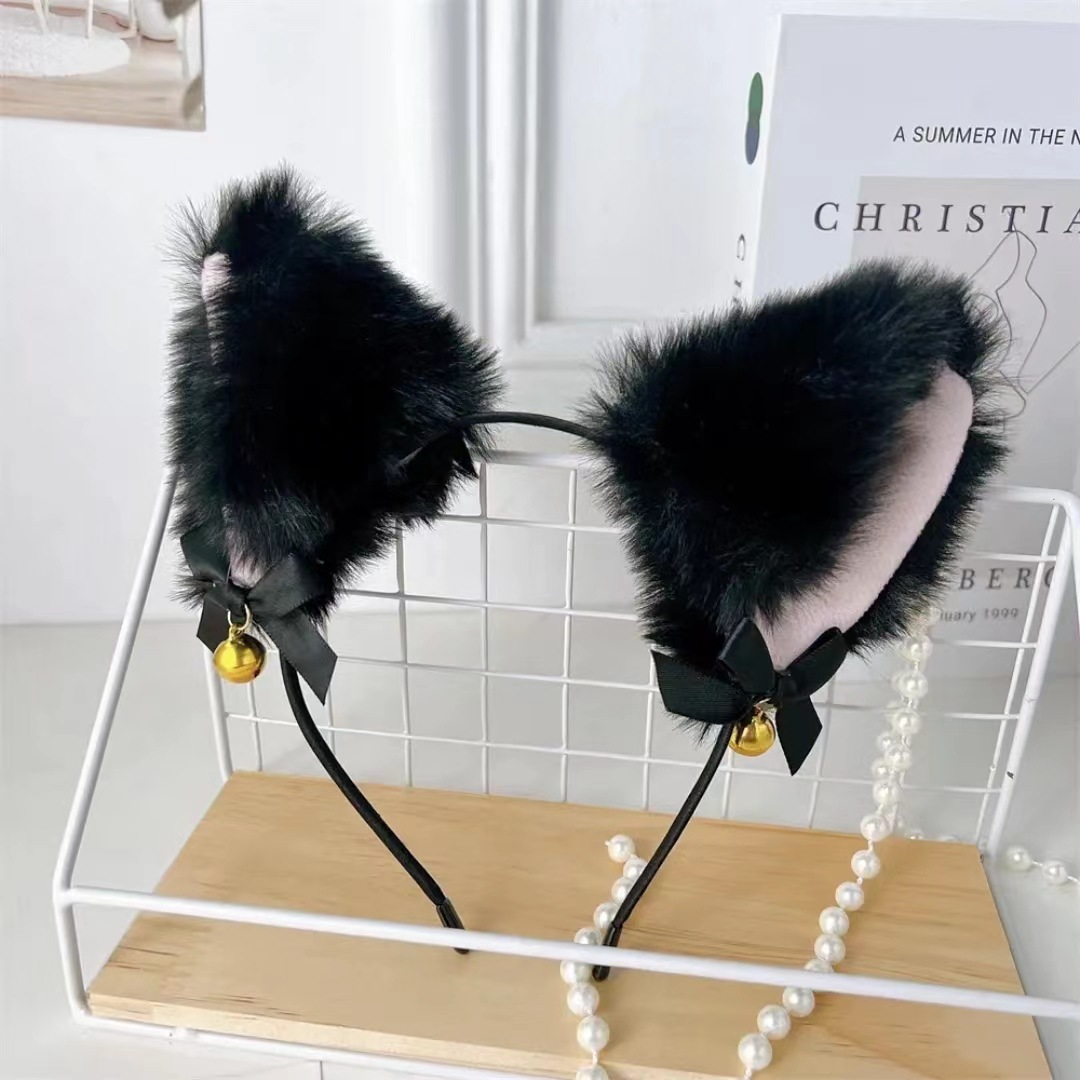 Cute Plush Cat Ear Hair Accessory with Bell and Bow for Photoshoots