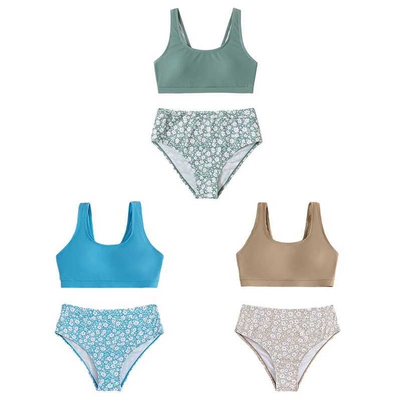 Teenager Girls Swimsuit Two Piece Childrens Swimwear Summer Teenager Girls Breathable Beachwear Kids Bikini Sets 8-14YearsXJ250214