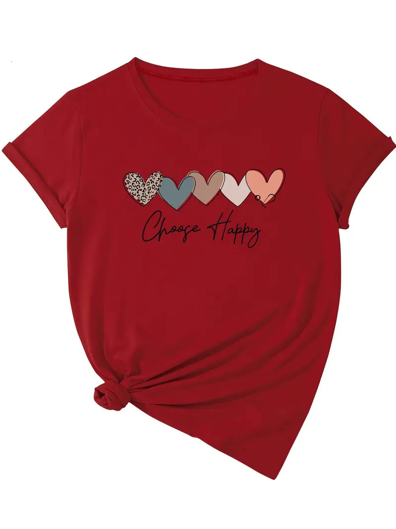Designer Fashion Trend Free Shipping Digital Printed Love Pattern Valentine Day Short Sleeved T-shirt 2025 Women Round Neck Top