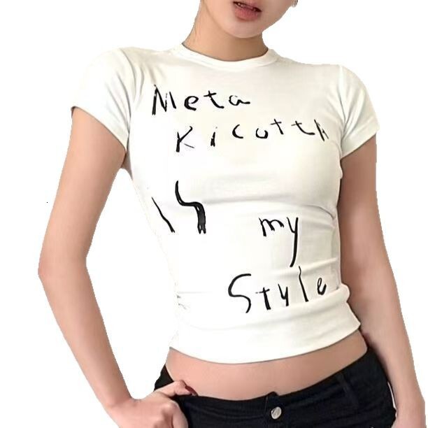 Designer Fashion Trend Korean Version Ins Shoulder Display Short Sleeved T-shirt Round Neck Casual Top American Letter Print Boutique Women's Clo