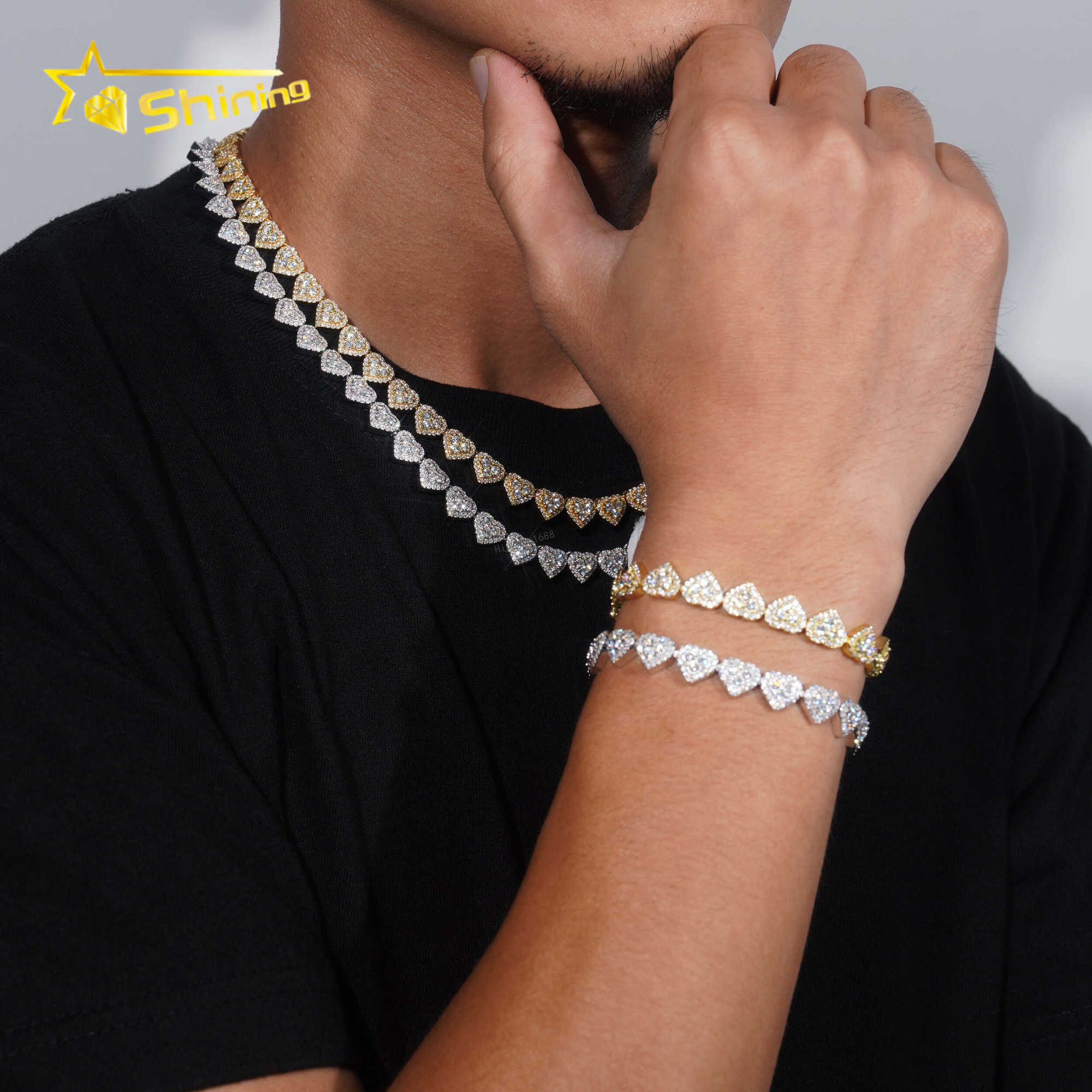 Fast delivery Heart design 925 sterling silver pass diamond tester GRA certified VVS moissanite Heart Cluster bracelet chain