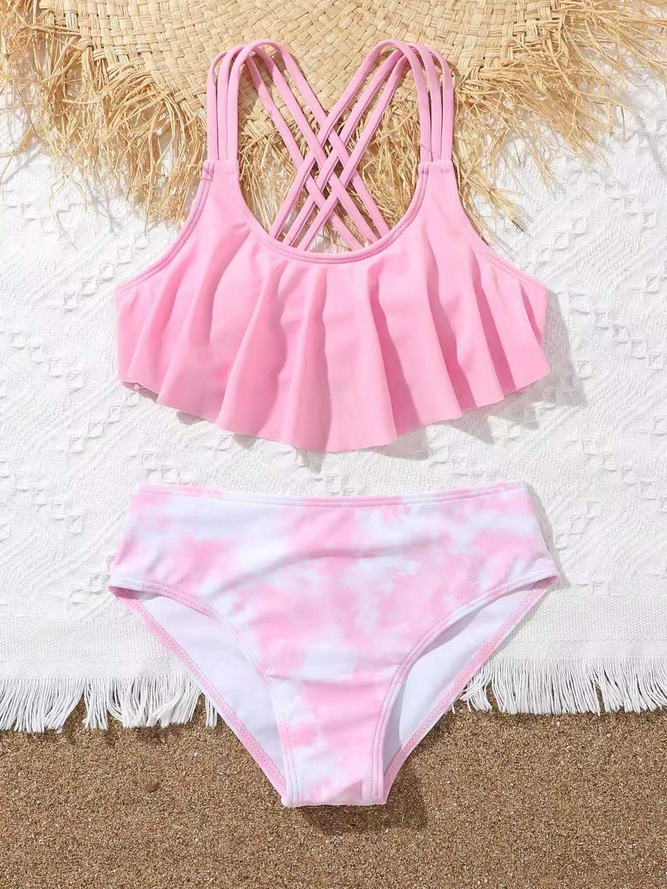 Ruffle Bikini 2023 Girls Swimsuit Kids Swimwear Female Childrens Bathers Bathing Swimming Swim Suit BeachwearXJ250214