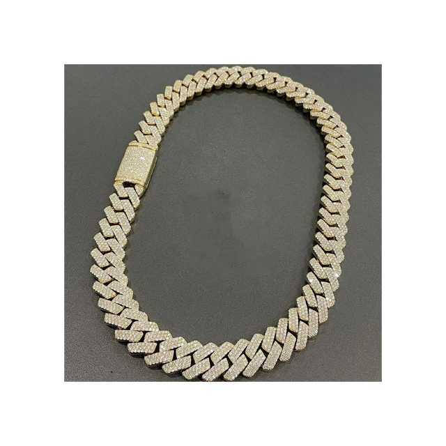 18mm Miami Cuban Link Chain Vvs Moissanite Diamond Stubbed 925 Sterling Silver White Gold Plated 18-24 Hip Hop Jewellery