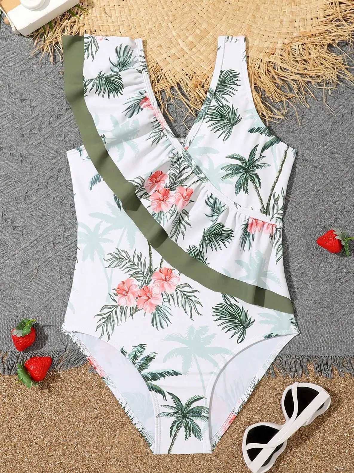 2023 Printed Ruffle Girls Swimsuit One Piece Kids Swimwear Female Childrens Bathers Bathing Swimming Swim Suit BeachwearXJ250214
