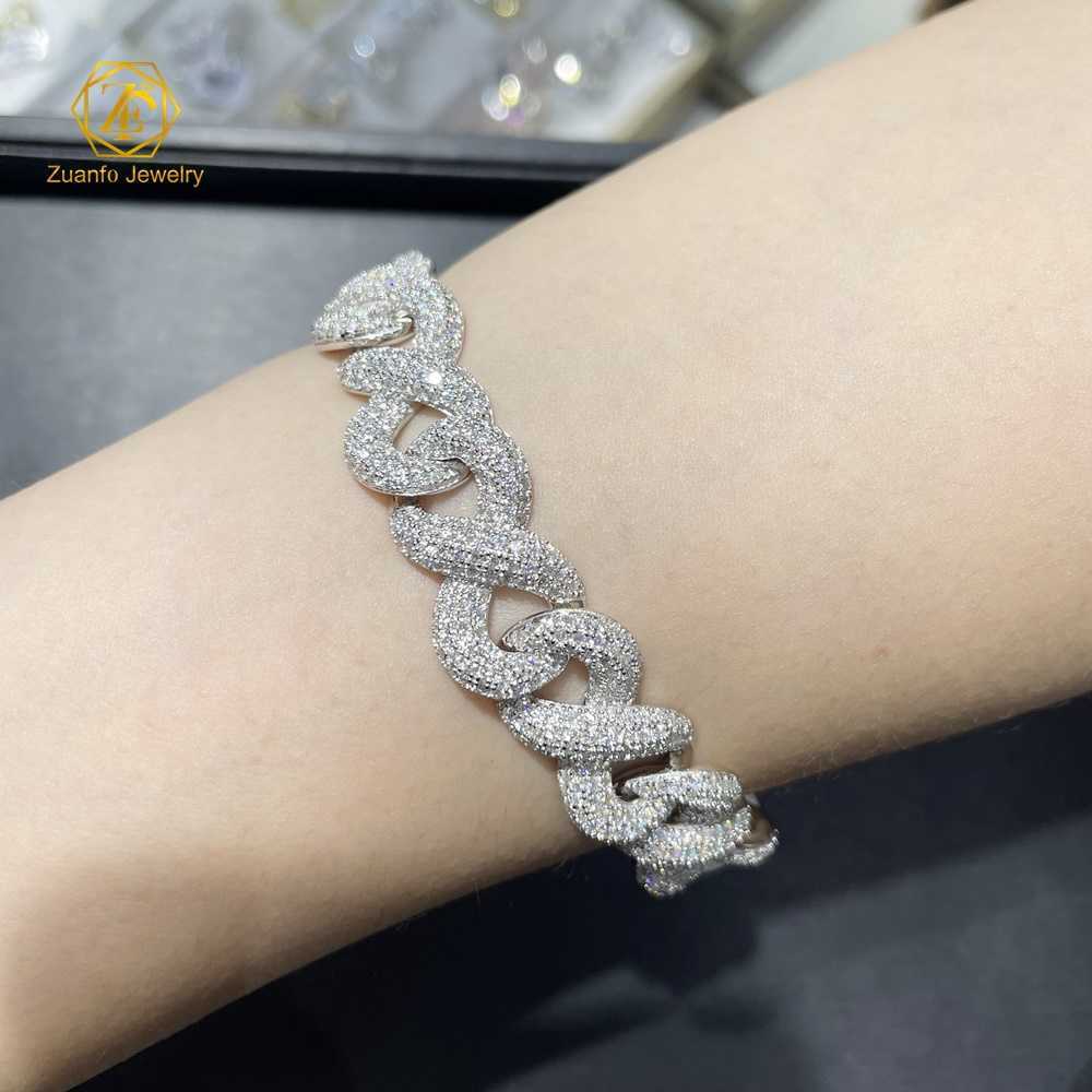 Luxury Custom Fashion Hip Hop 15mm 8 Shape Cuban Chain Rose Gold Men Cuban Link Chain Iced Out Moissanite Bracelet Necklace