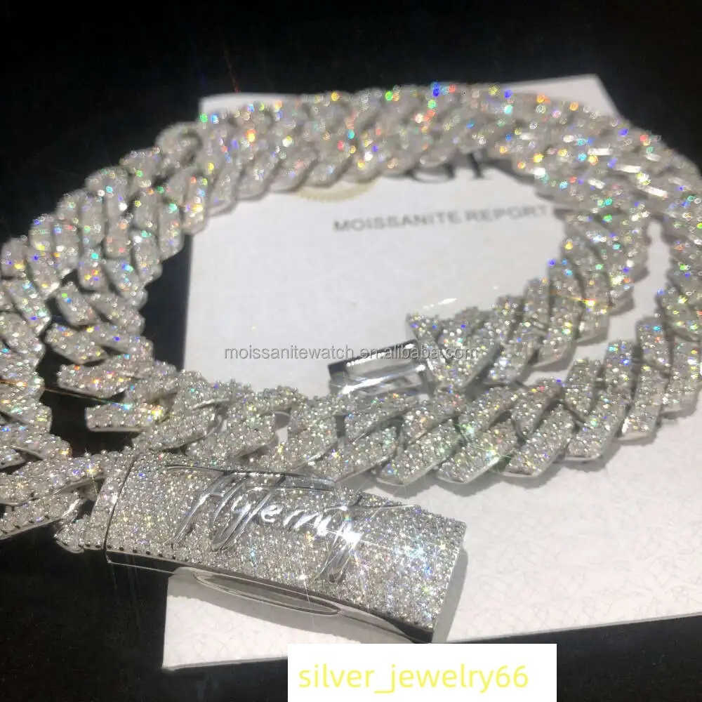 Hip Hop Jewelry Mens Iced Custom Cuban Chain S925 Sterling Silver Vvs Moissanite Luxury Cuban Chain Necklace
