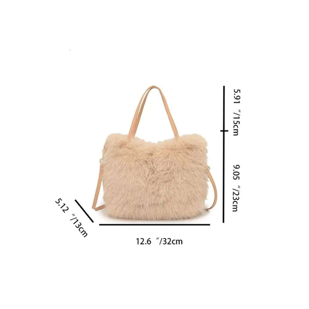 ISKYBOB Women's Imitation Fox Fur Handbags Plush Tote Fashion Fluffy Shoulder Bag Solid Color Winter Soft Crossbody Bags