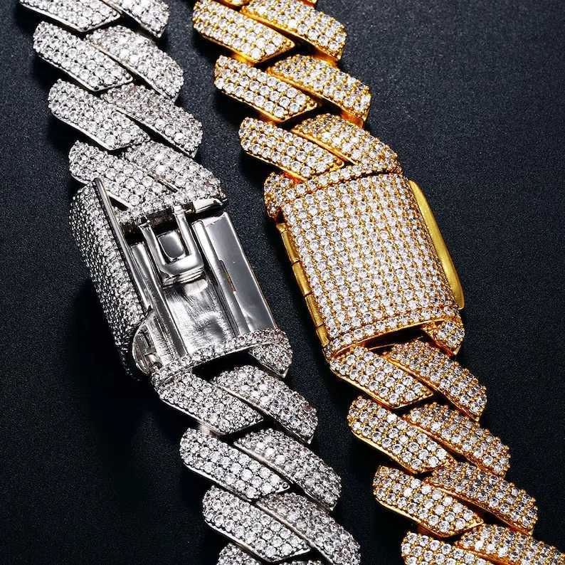 Iced Out 20mm 3 Rows S925 Moissanite Cuban Chain Vvs Diamond Hip Hop Jewelry Pendant d Color Moissanite Cuban Link Chain