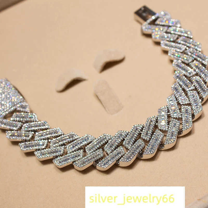 hip hop men jewelry 925 silver 20mm Cuban link 4Rows Emerald Moissanite Cuban Chain link Bracelet