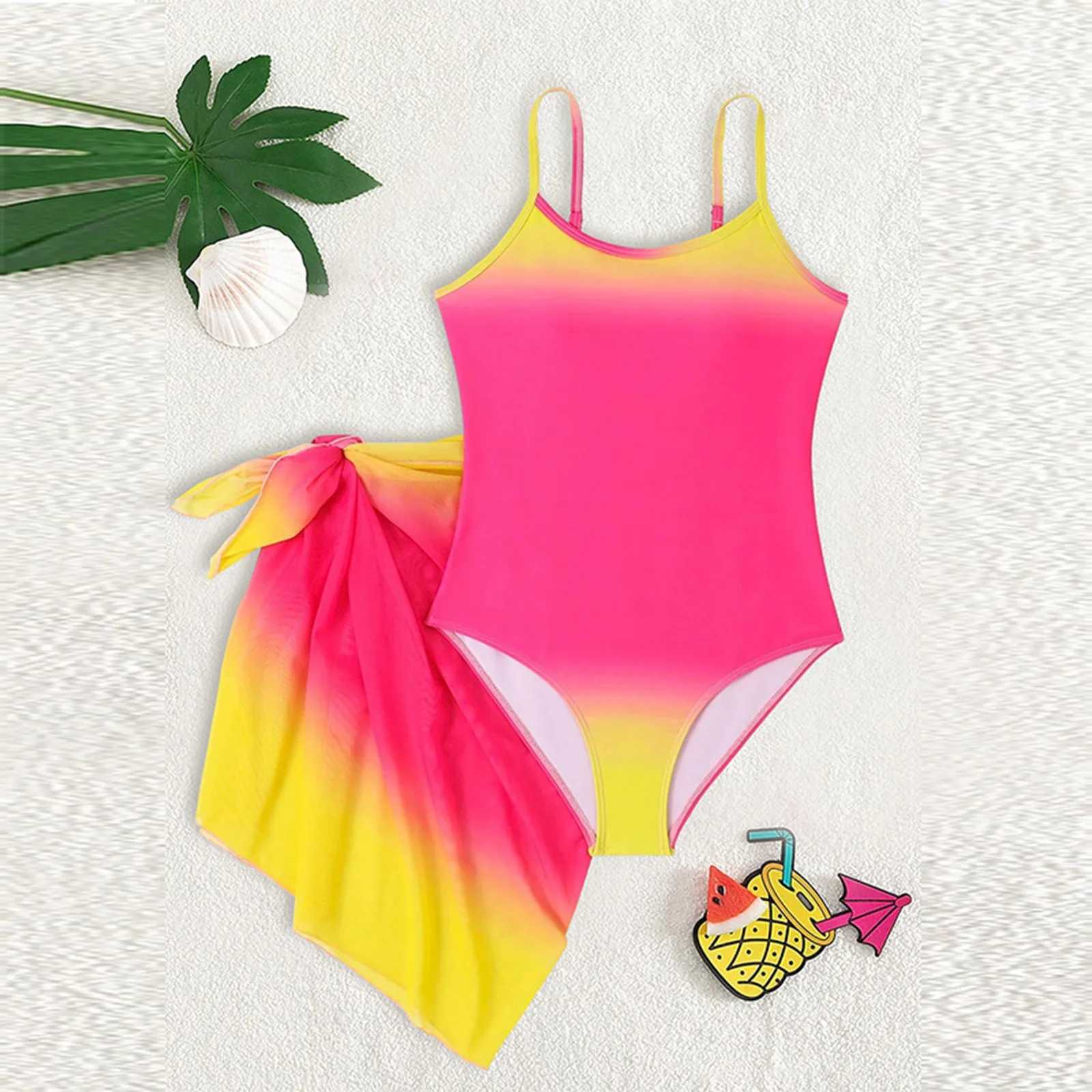 Kids Swimsuit Size 12 Girls Swimsuits Color Block Cutout One Shoulder Bathing Suit With Mesh Cover Up 1 12 14 Girls SwimsuitsXJ250214