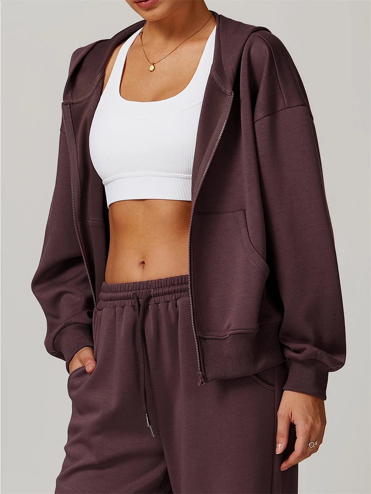 Tracksuit Women Casual Hoodies Sweatshirt Pant Set Long Sleeve Zipper Pocket Hoodies Coat Drawstring Sweatpants Sport Suit 250210