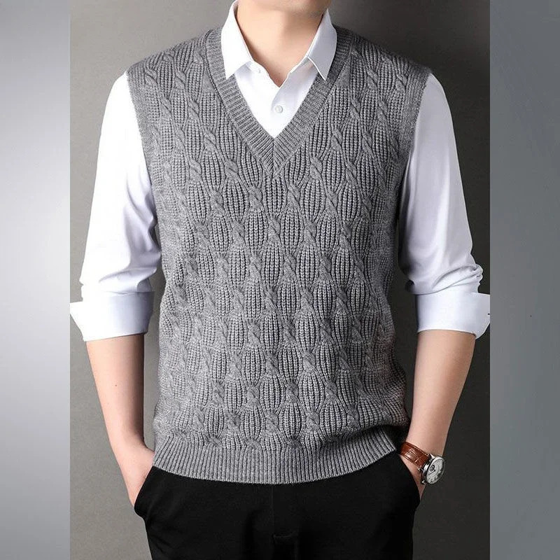 Fleeced Warm Sweaters Male Thick Sleeveless Mens Knitted Vest Harajuku High Quality Y2k Korean Fashion Top Cashmere Waistcoat 250210