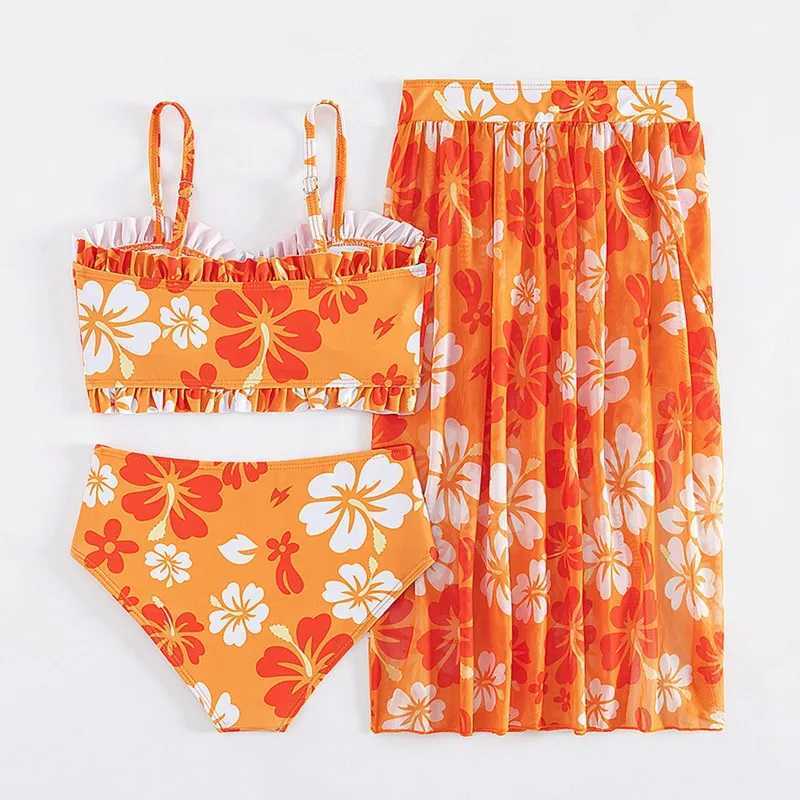 Kids Girls Swimsuit Children Print Bikini Set Summer Kids Girl Beachwear Swimming Suit 3pcs Children Swimwear 8-12YearsXJ250214