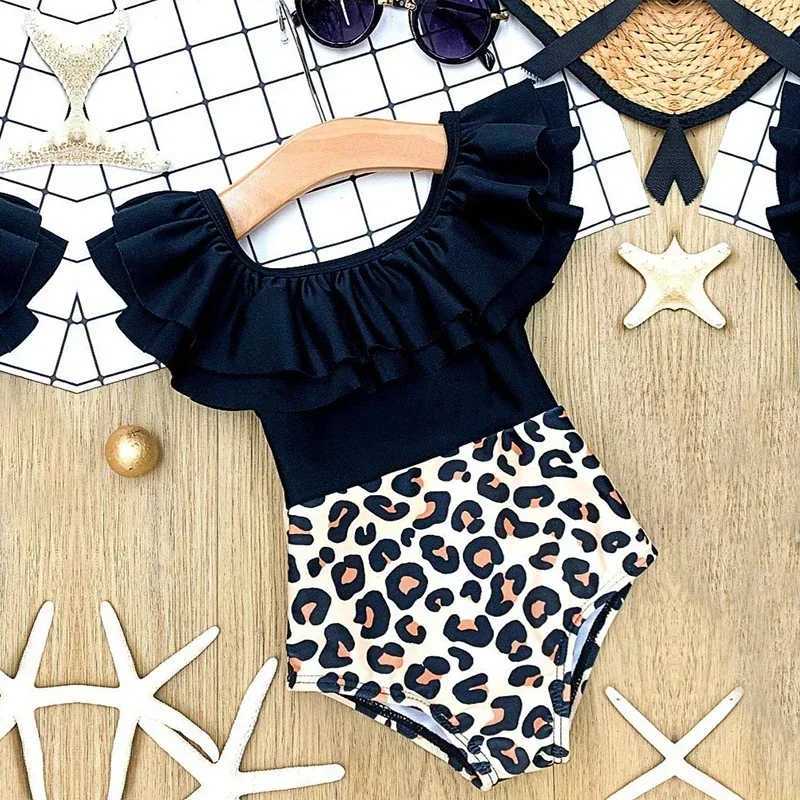 Fashion Print Leopard Baby Girls Swimsuit 1-5 Years Toddler Girls One-piece Swimwear Children Summer Beach Wear Swimming OutfitXJ250214