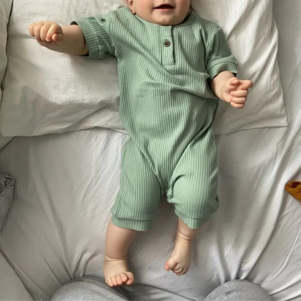 Summer born Baby Rompers Infant Boy Onesie Short Sleeve Soild Cotton Casual Clothes Toddler Girl Jumpsuit Pajamas 0-24M 250214
