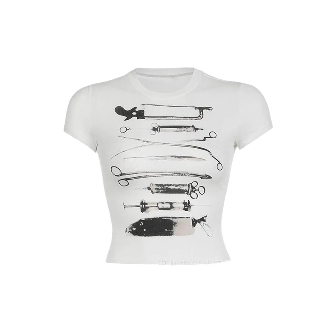 Designer's American Abstract Printed Round Neck Short Sleeved T-shirt For Summer 2025, Fashionable And Sexy Women's Style, INS Exposed Navel