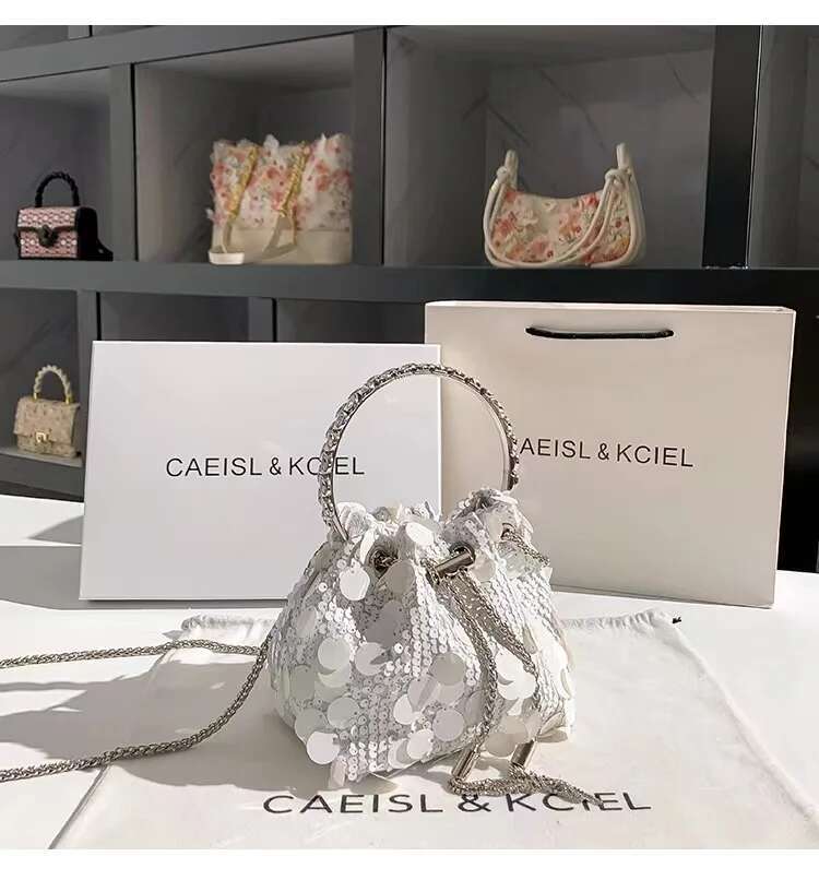 Designer Dia Tassel Sequins Evening Wedding Party Clutch Purse Metal Ring Women's Handbag Shoulder Crossbody Bag