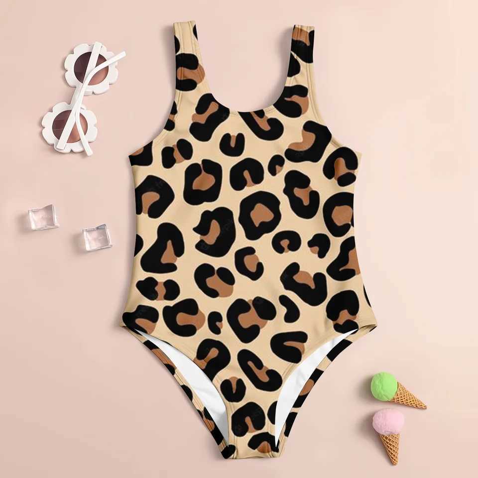 New Girl Summer One-Piece Swimsuit Fashion Cute Leopard Print Floral Fragment 3d Women Swimwear Sleeveless Swim ClothingXJ250214