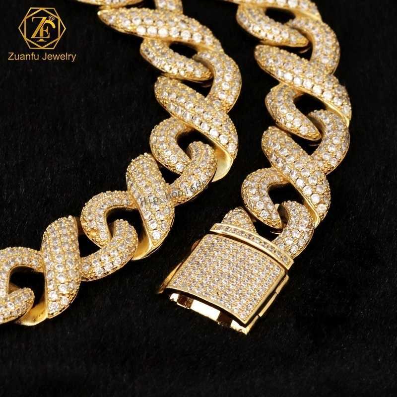 Fashion Hip Hop 15mm Wide 8 Shape Cuban Chain Rose Gold Men Cuban Link Chain Iced Out Moissanite Bracelet Necklace