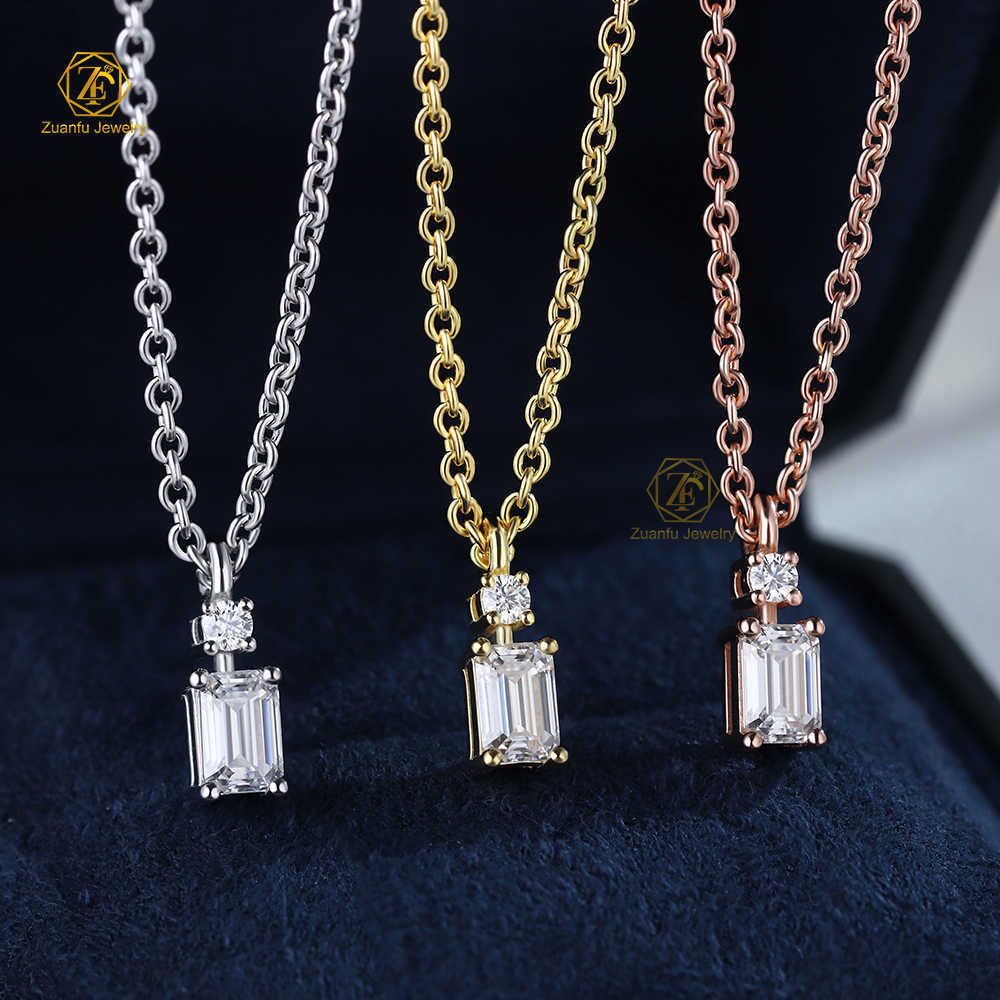 925 Silver High Quality Custom Yellow Gold Plated D VVS Moissanite 4X6MM Emerald Cut Engagement Pendant Necklace for Women Men