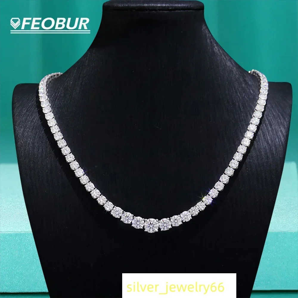 FEOBUR 6.5-3MM Gradient Moissanite Tennis Necklace for Women Sparkling Full Diamond Luxury Jewelry Sterling Silver 925 Chain
