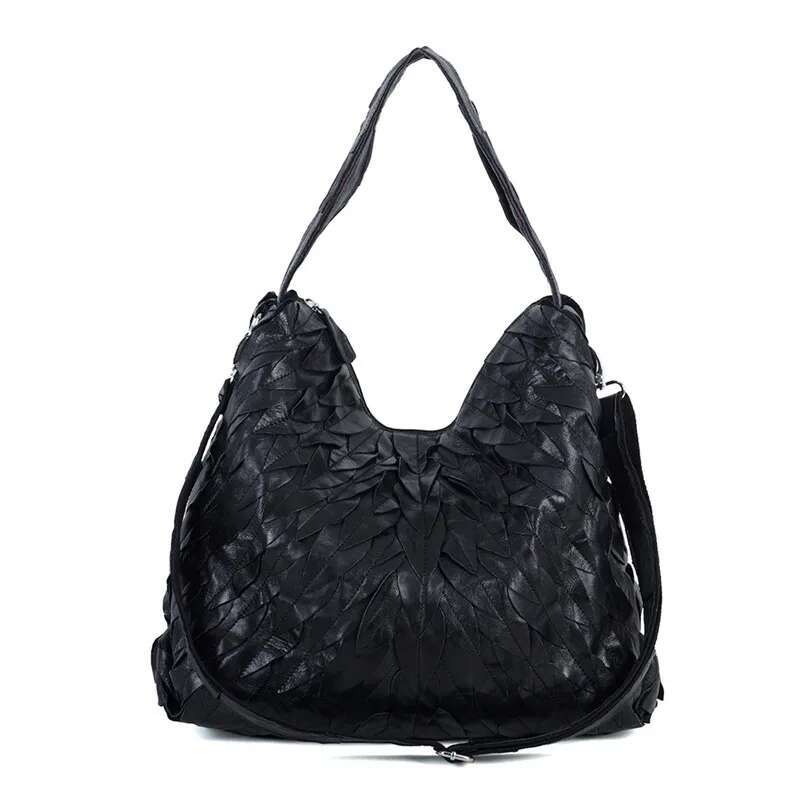 2025 New Leather Sheepskin Handmade Tote Leaves Patchwork Soft Women's Shoulder Crossbody Bag