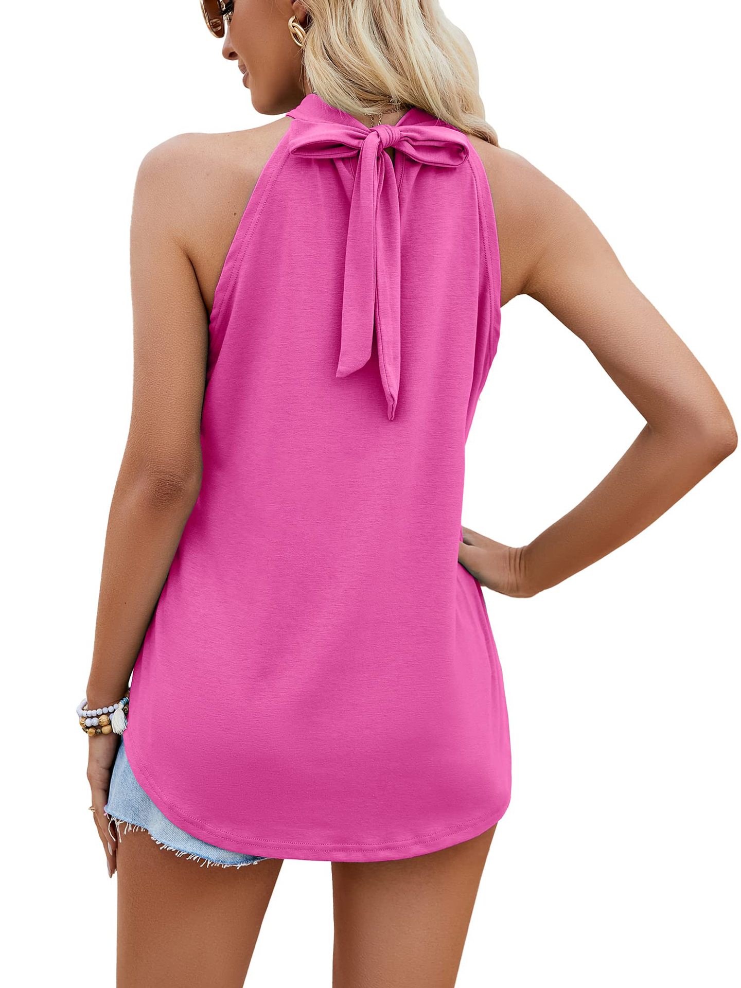 202 summer new loose fit women's vest hanging neck top with lock hole sleeveless shirt