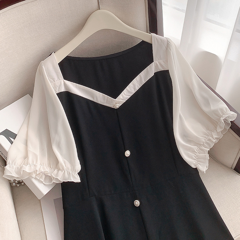 B3120 Casual style all-match plus size women's Korean style square neck dress