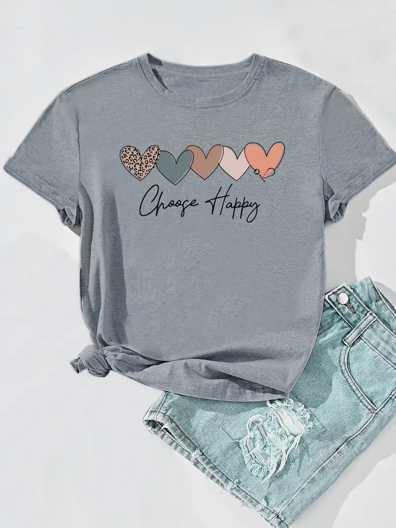 Designer Fashion Trend Free Shipping Digital Printed Love Pattern Valentine Day Short Sleeved T-shirt 2025 Women Round Neck Top