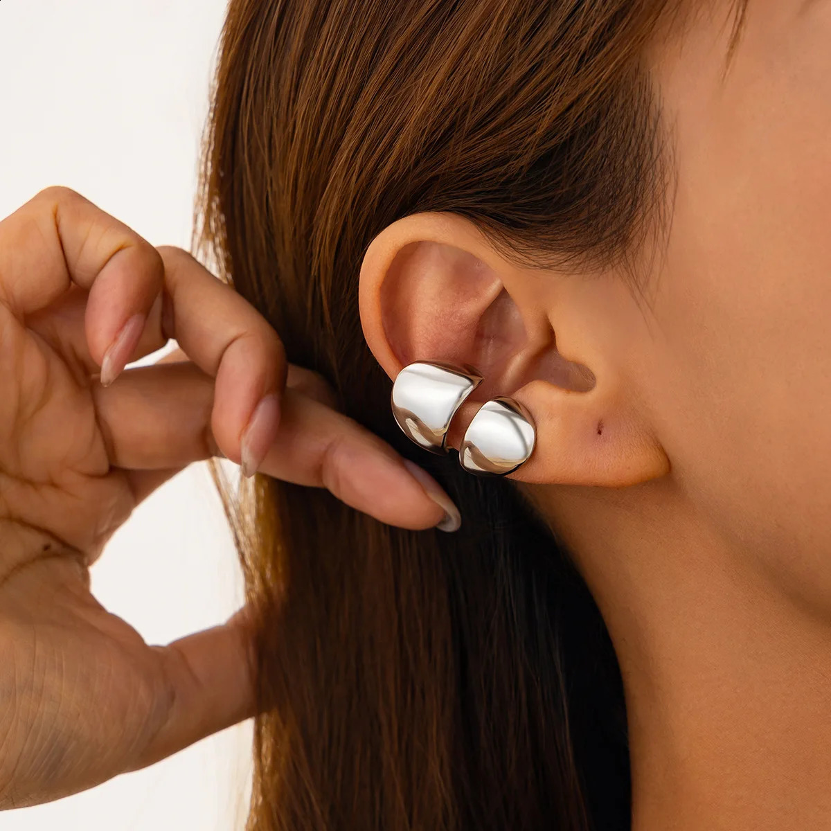 1Pc Goth Geometric Metal Clip Earrings Women Trendy Glossy C Shape No Piercing Cartilage Ear Cuff Y2K Jewelry Accessories 250213