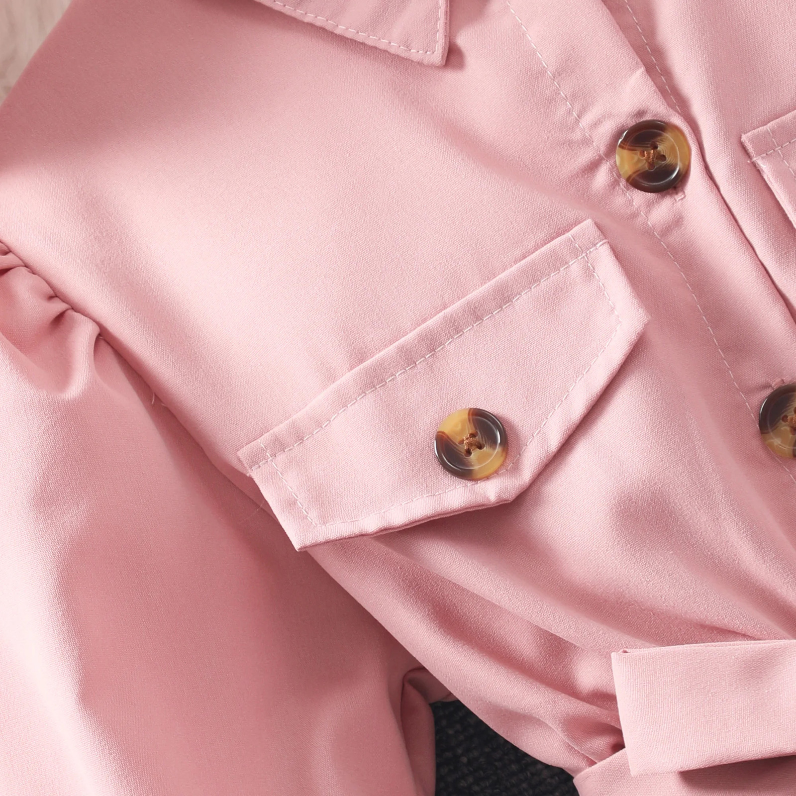 Tween Girls Stylish Casual Long Sleeve Solid Colored Button Up Lapel Collar Dress With Belt Pockets For Fall Winter Outdo 250213