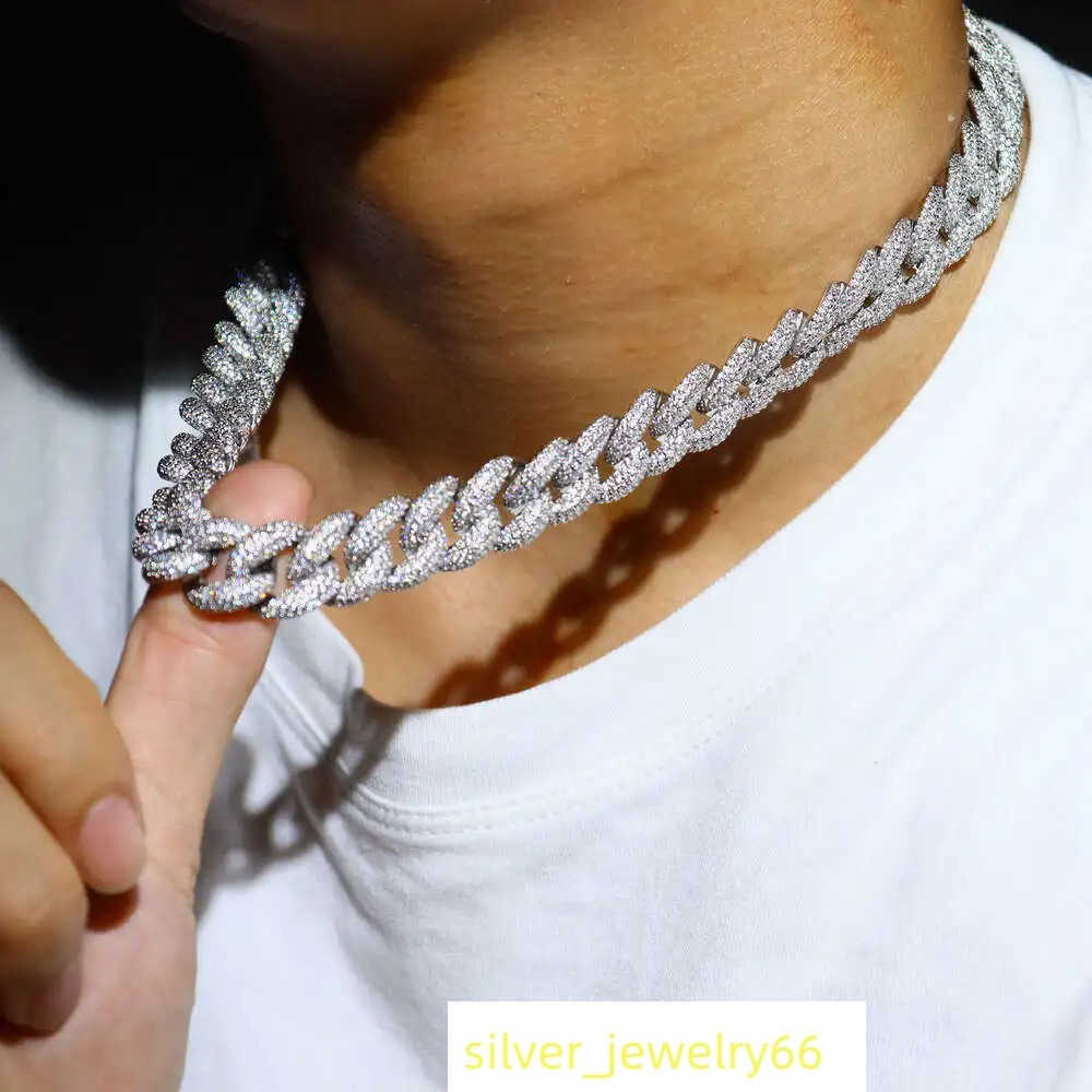 Hip Hop Jewelry 14mm Luxury Personalized Fine Jewelry 925 Sterling Silver Pearl Moissanite Cuban Link Chain