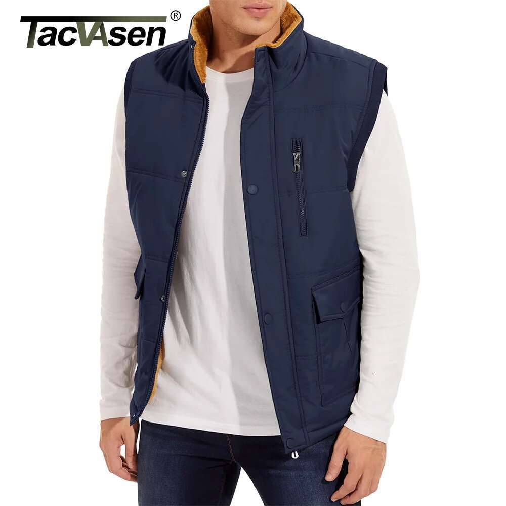 TACVASEN Winter Fleece Vests Mens Full Zip Sleeveless Jackets Spring Autumn Cargo Vest Jacket Waistcoats Outerwear