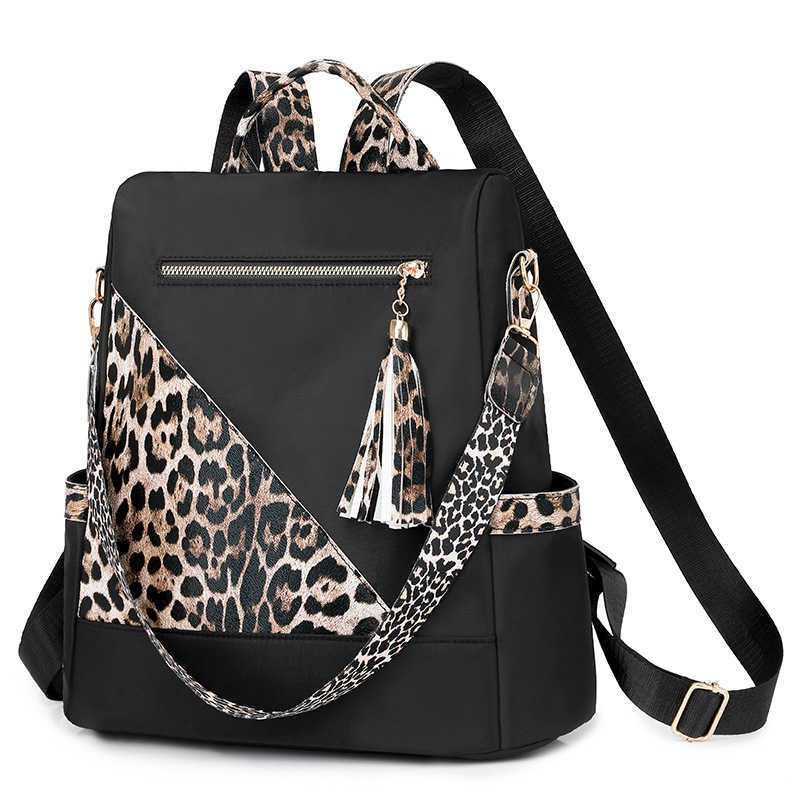 Spring New Womens Trendy Leopard Print Backpack Versatile Leisure Large Capacity Backpack Lightweight Backpack