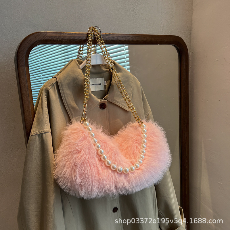 Autumn/Winter Women's Handbag Designer Handbag Warm Plush Shoulder Chain Shopper Wallet 2025 New Women's Handbag