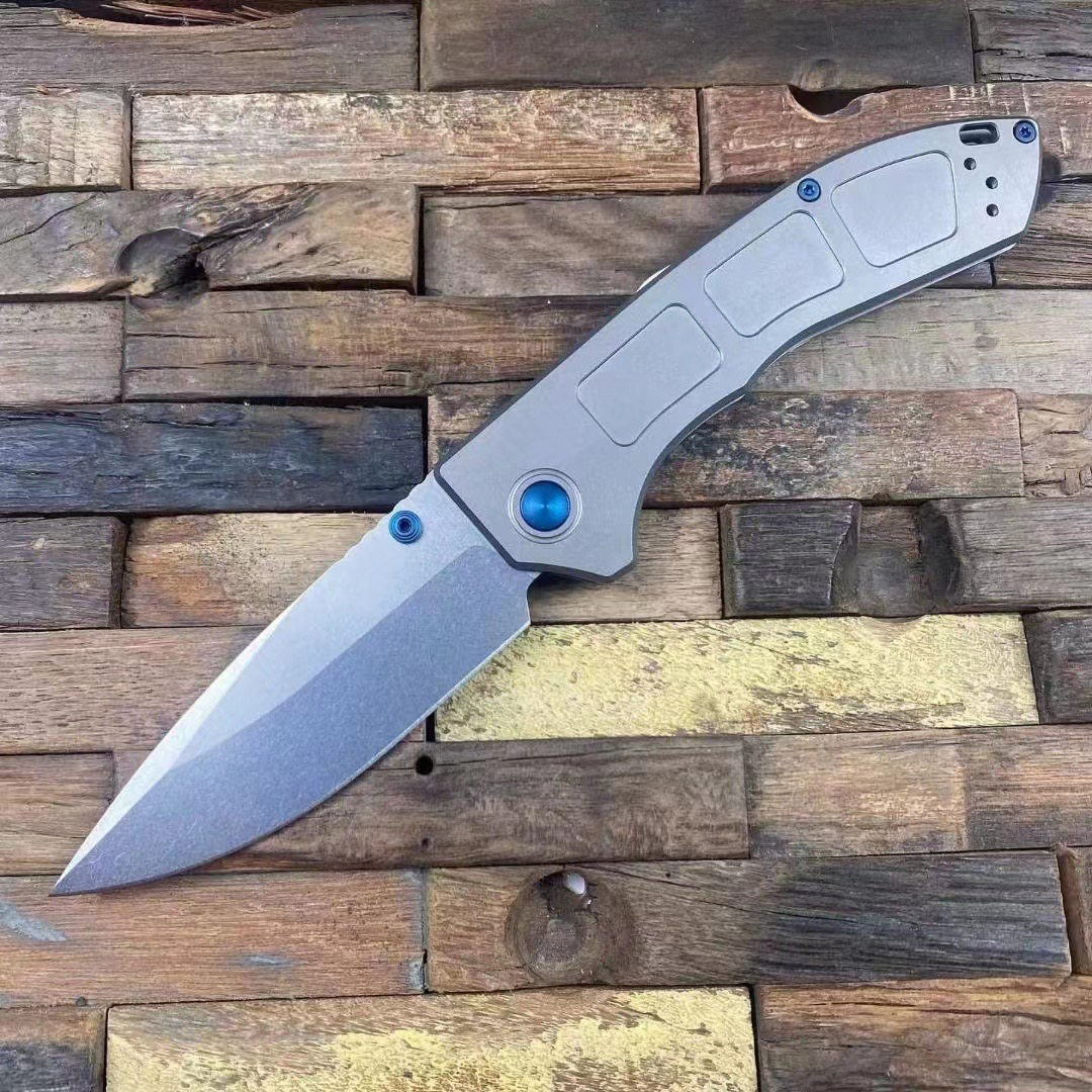 Hot 748 Narrows AXIS Folding Knife 3.14 M390 Satin Drop Point Blade, Gray Titanium Handles